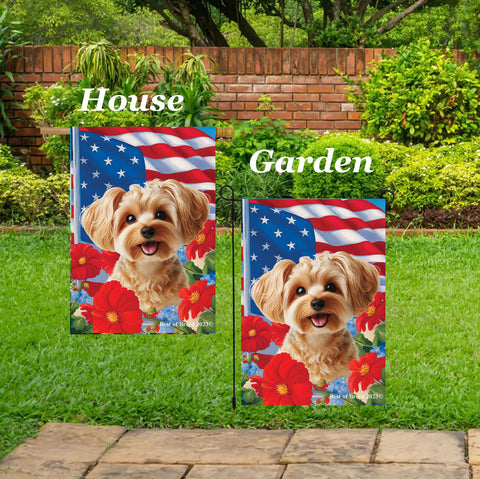 Yorkiepoo Gold - Best of Breed  Patriotic I All-American Outdoor House and Garden Flag