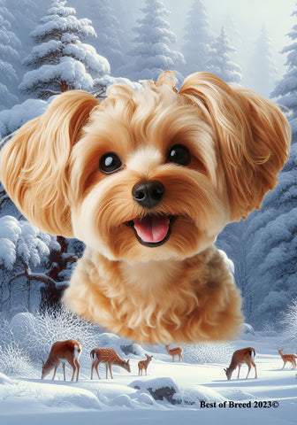 Yorkiepoo Gold - Best of Breed  Winter Wonderland Outdoor House and Garden Flag