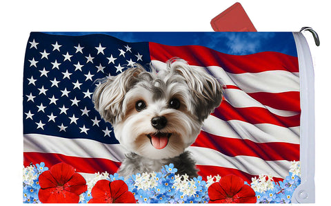 Yorkiepoo Silver -  Best of Breed Patriotic Mailbox Cover Hi-Grade Vinyl 6" x 19"