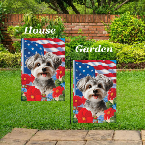 Yorkiepoo Silver -  Best of Breed  Patriotic I All-American Outdoor House and Garden Flag