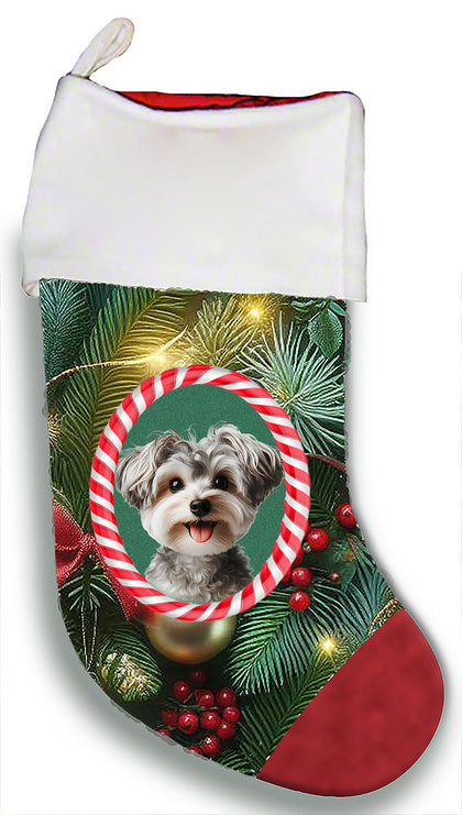 Yorkiepoo Silver -  Best of Breed  Christmas Stocking 13.5"  Red Gaming Cloth with Red Lining ,Plush White Cuff