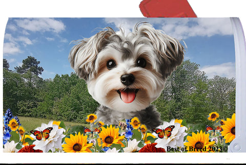 Yorkiepoo Silver -  Best of Breed Summer Flowers Mailbox Cover Hi-Grade Vinyl 6" x 19"