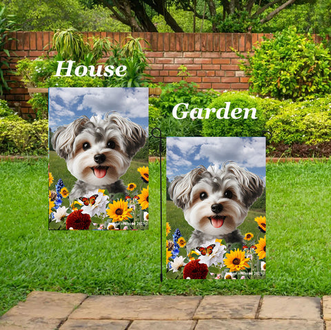 Yorkiepoo Silver -  Best of Breed  Summer Fields Outdoor House and Garden Flag