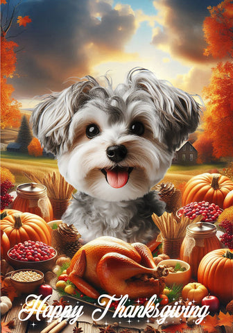 Yorkiepoo Silver -  Best of Breed  Thanksgiving Outdoor House and Garden Flag