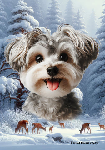 Yorkiepoo Silver -  Best of Breed  Winter Wonderland Outdoor House and Garden Flag