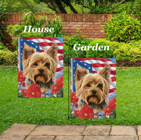 Yorkie Puppy Cut - Best of Breed  Patriotic I All-American Outdoor House and Garden Flag