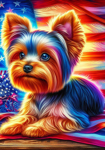 Yorkie Puppy Cut - Best of Breed DCR Patriotic I Outdoor Flag