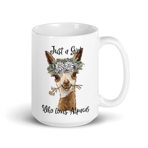 Alpaca Mug, 'Just a Girl Who Loves Alpacas' Coffee Mug, 15oz Alpaca Mug