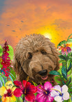 Goldendoodle Apricot - Hippie Hound Studios Tropical Summer  House and Garden Flags