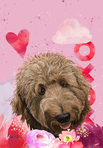 Goldendoodle Apricot - Hippie Hound Studios Valentines  House and Garden Flags