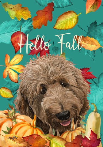 Goldendoodle Apricot - Hippie Hound Studios Fall Leaves  House and Garden Flags