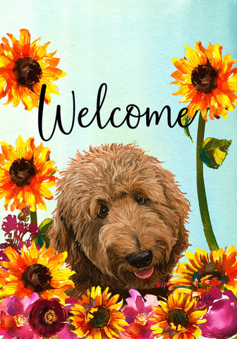 Goldendoodle Apricot - Hippie Hound Studios Welcome  House and Garden Flags