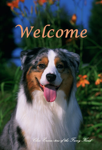 Australian Shepherd - Close Encounters of the Furry Kind Welcome  House and Garden Flags