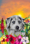 Australian Shepherd - Hippie Hound Studios Tropical Summer  House and Garden Flags