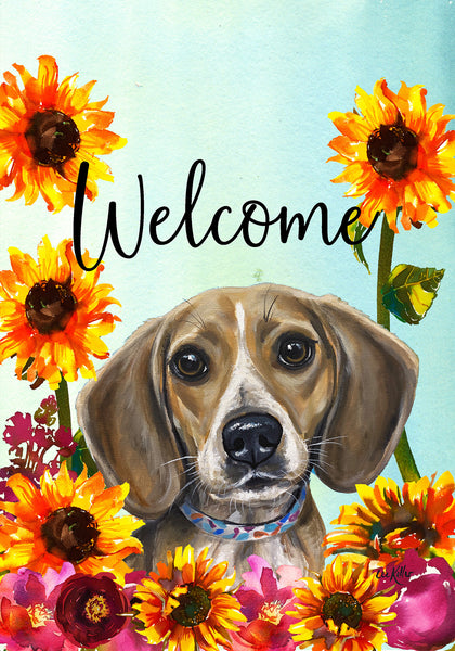 Beagle - Hippie Hound Studios Welcome  House and Garden Flags