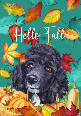 Poodle Black - Hippie Hound Studios Fall Leaves  House and Garden Flags