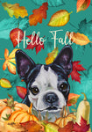 Boston Terrier - Hippie Hound Studios Fall Leaves  House and Garden Flags