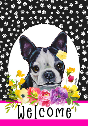 Boston Terrier - Hippie Hound Studios Paw Prints  House and Garden Flags