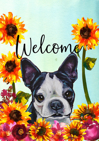 Boston Terrier - Hippie Hound Studios Welcome Garden Flag