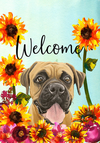 Boxer Uncropped - Hippie Hound Studios Welcome  House and Garden Flags
