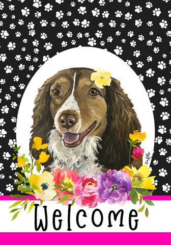 Brittany Spaniel - Hippie Hound Studios Paw Prints  House and Garden Flags