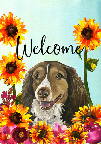 Brittany Spaniel - Hippie Hound Studios Welcome  House and Garden Flags