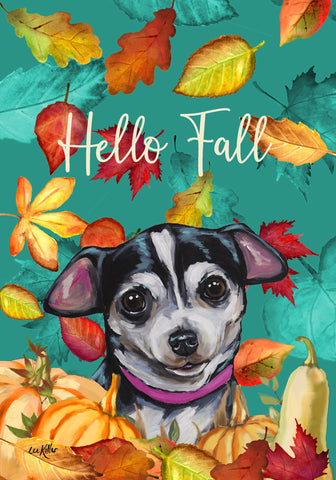 Chihuahua - Hippie Hound Studios Fall Leaves  House and Garden Flags