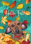 Dachshund Red - Hippie Hound Studios Fall Leaves  House and Garden Flags