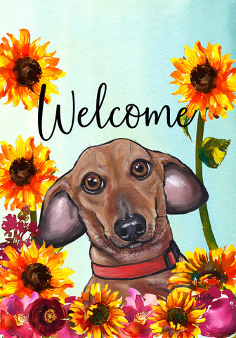 Dachshund Red - Hippie Hound Studios Welcome  House and Garden Flags