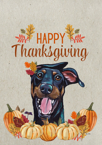 Doberman B/T Uncropped - Hippie Hound Studio Best of Breed Thanksgiving House and Garden Flag