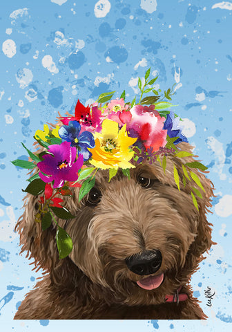 Goldendoodle Apricot - Hippie Hound Studios Summer Crown  House and Garden Flags