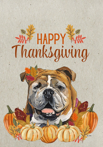 English Bull Dog Tan - Hippie Hound Studio Best of Breed Thanksgiving House and Garden Flag