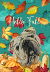 English Bull Dog - Hippie Hound Studios Fall Leaves  House and Garden Flags