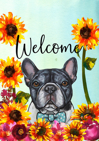 French Bulldog Black/White - Hippie Hound Studios Welcome  House and Garden Flags
