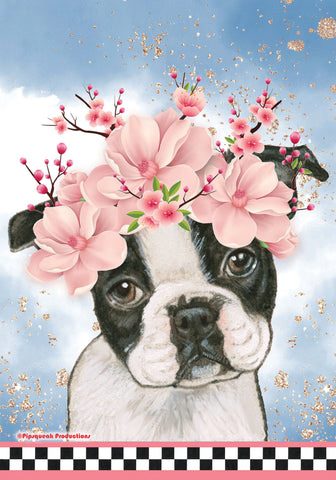 Boston Terrier GFS121   Pipsqueak Productions Outdoor Floral Flag