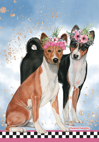 Basenji GFS596   Pipsqueak Productions Outdoor Floral Flag