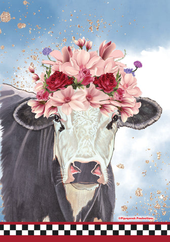 Black Cow GFS606   Pipsqueak Productions Outdoor Floral Flag