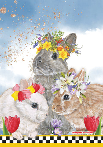 Three Bunnies GFS749   Pipsqueak Productions Outdoor Floral Flag