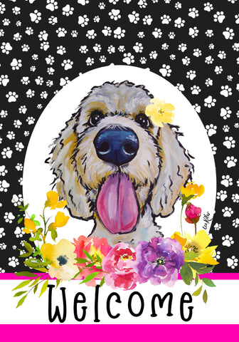 Goldendoodle  - Hippie Hound Studios Paw Prints  House and Garden Flags