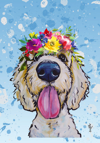 Goldendoodle  - Hippie Hound Studios Summer Crown  House and Garden Flags