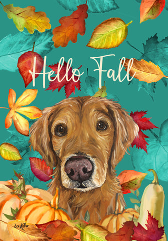 Golden Retriever Red - Hippie Hound Studios Fall Leaves  House and Garden Flags