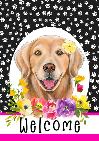 Golden Retriever  - Hippie Hound Studios Paw Prints  House and Garden Flags