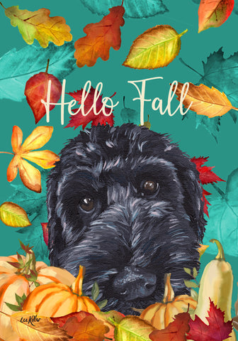 Labradoodle Black - Hippie Hound Studios Fall Leaves  House and Garden Flags