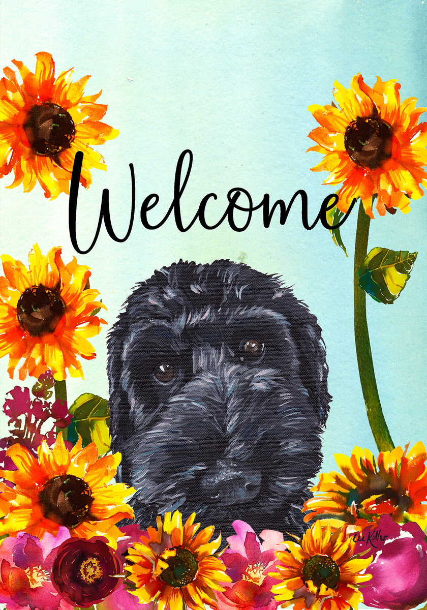 Labradoodle Black - Hippie Hound Studios Welcome House and Garden Flag