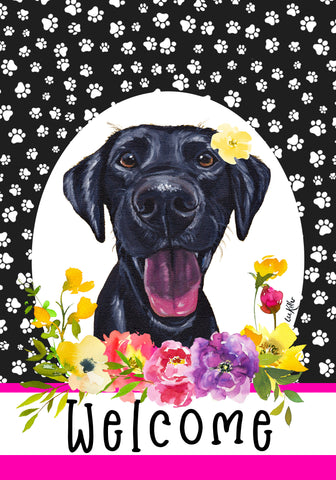 Black Labrador - Hippie Hound Studios Paw Prints  House and Garden Flags