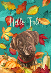 Labrador Chocolate - Hippie Hound Studios Fall Leaves  House and Garden Flags
