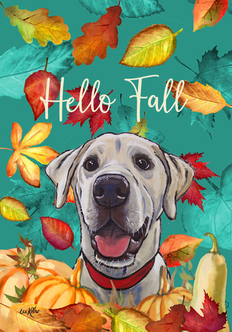 Labrador Yellow/White - Hippie Hound Studios Fall Leaves  House and Garden Flags