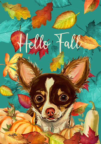 Chihuahua Longhair - Hippie Hound Studios Fall Leaves  House and Garden Flags