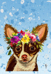 Chihuahua  Longhaired - Hippie Hound Studios Summer Crown  House and Garden Flags