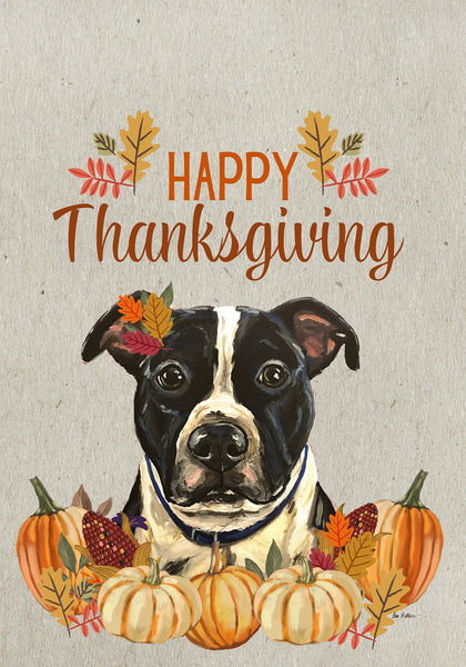 Pit Bull Black/White - Hippie Hound Studio Best of Breed Thanksgiving House and Garden Flag